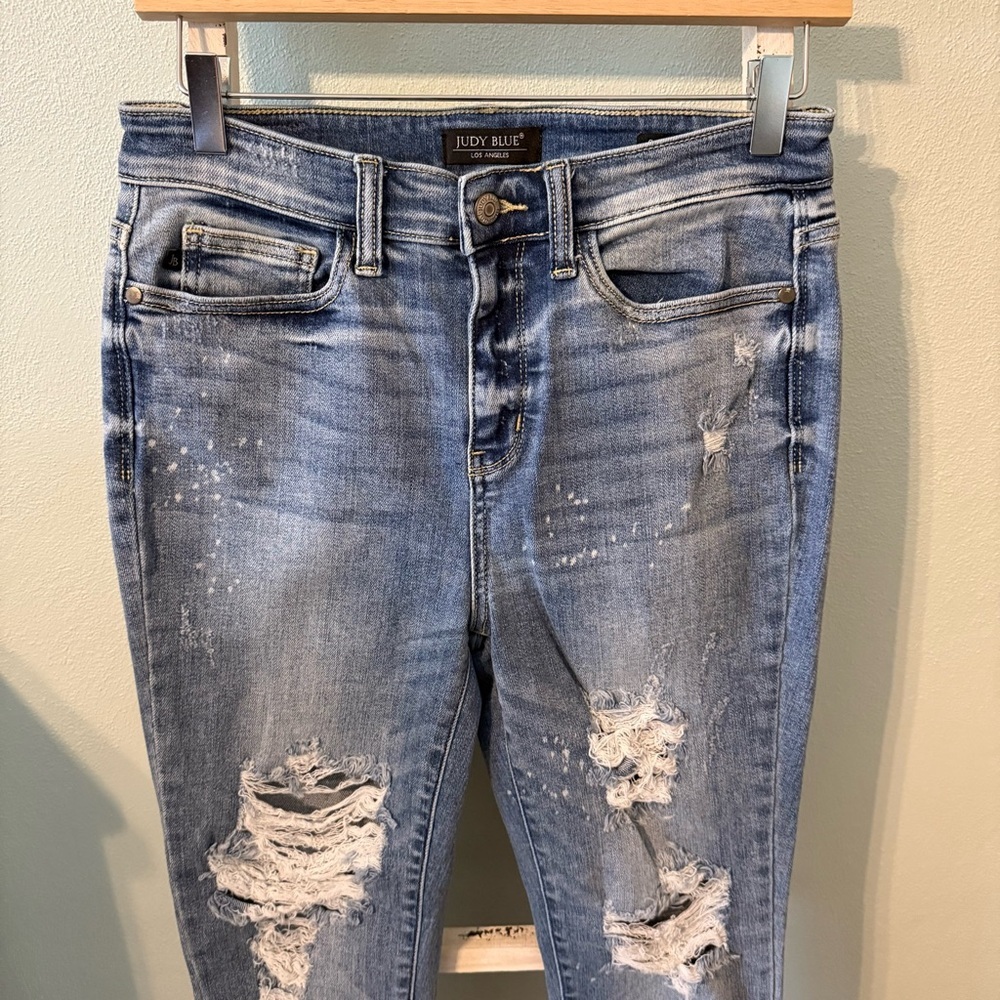 Judy Blue Distressed Light Blue Skinny Fit High Rise Jeans Size 7/28 - Picture 2 of 10